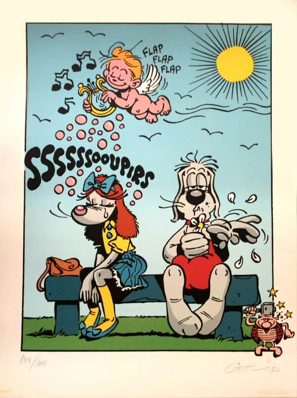 Gotlib: Rare sérigraphie numérotée signée "le passage de cupidon"